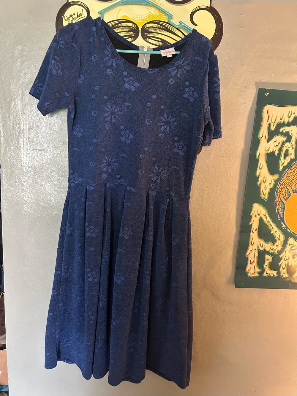 LuLaRoe Navy Floral Midi Fit-and-Flare Dress